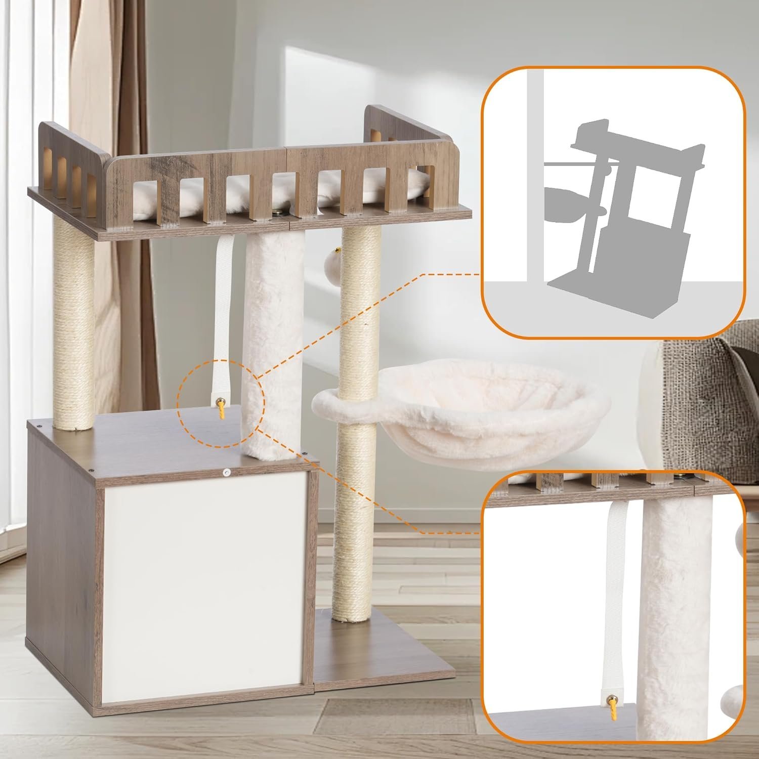 Wooden Cat Tower with Scratching Posts - Image 3